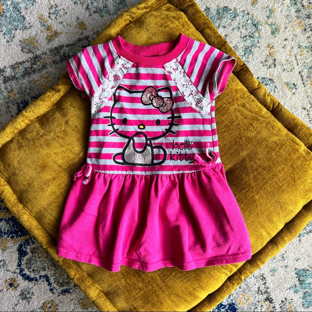 Hello Kitty Toddler Girl Pink and Gray Striped Shirt Dress, size 2T GUC